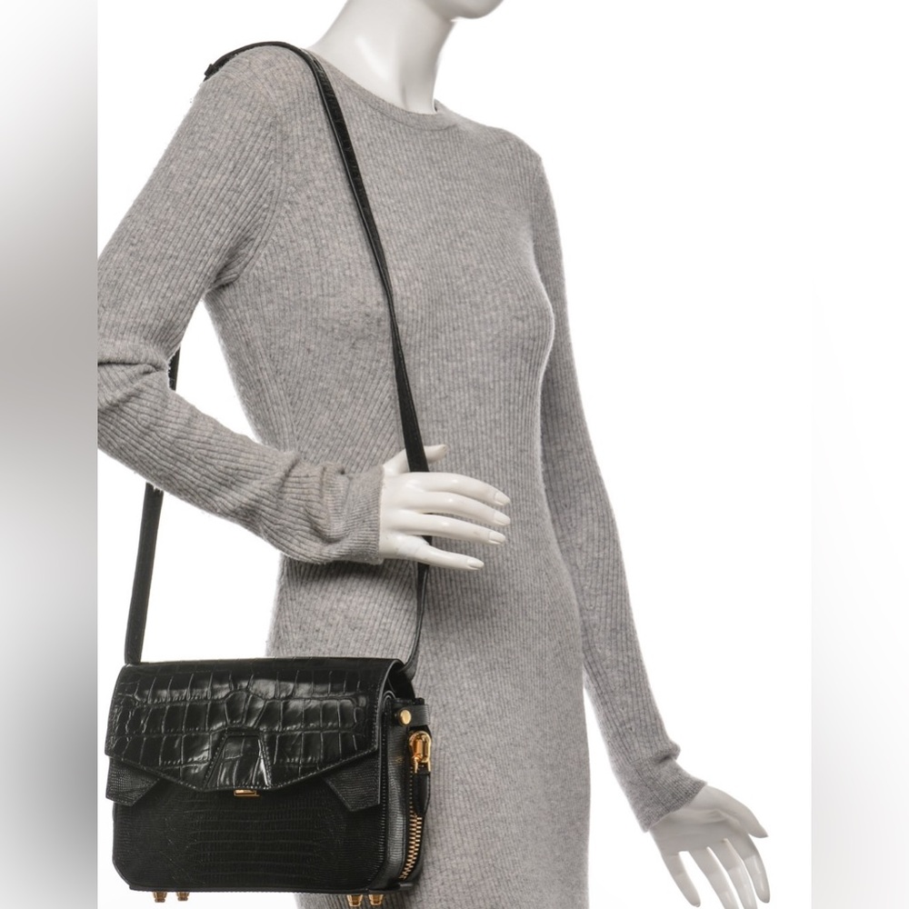 Alexander Wang Black Croc-Embossed Crossbody Bag